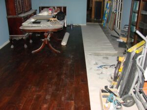 Home renovation with new flooring installation.