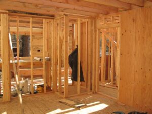 Interior construction framing of a new house.